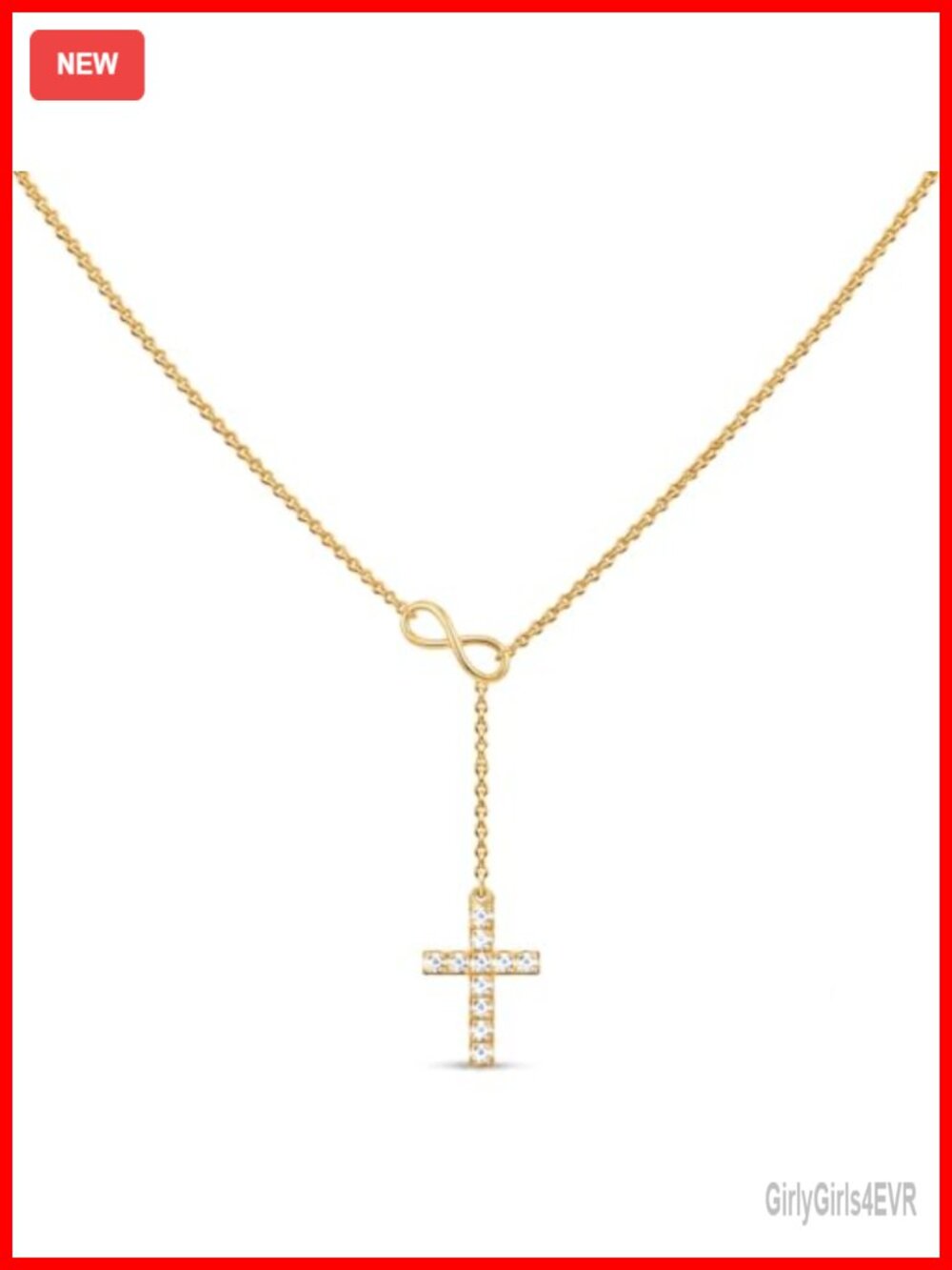 14K Gold Cross Necklace Small Pendant Chain Adjustable Women